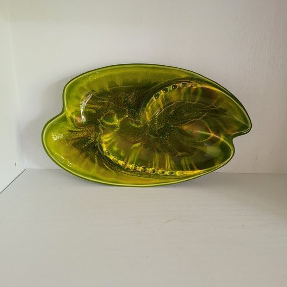 Vintage Mid Century California Original Abstract Green Leaf Ash Tray - Picture 3 of 11